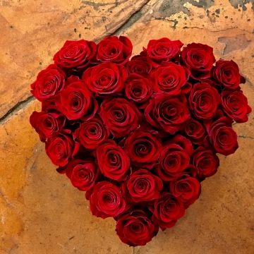 Širdies formos rožių kompozicija